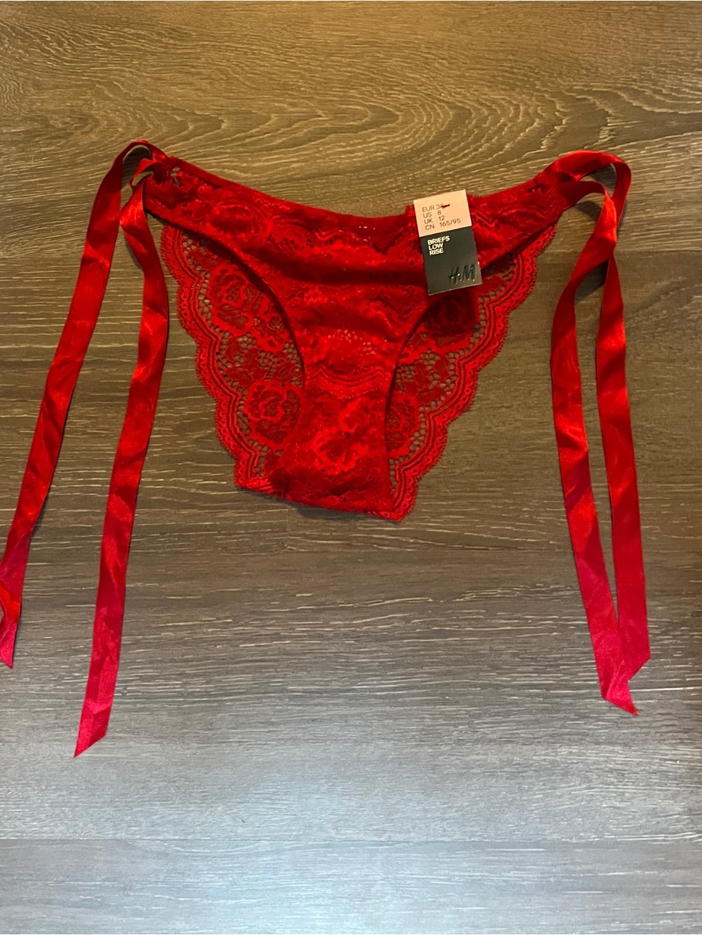 H&M Red Lace Tie-Side Bikini Briefs size 8 nwt